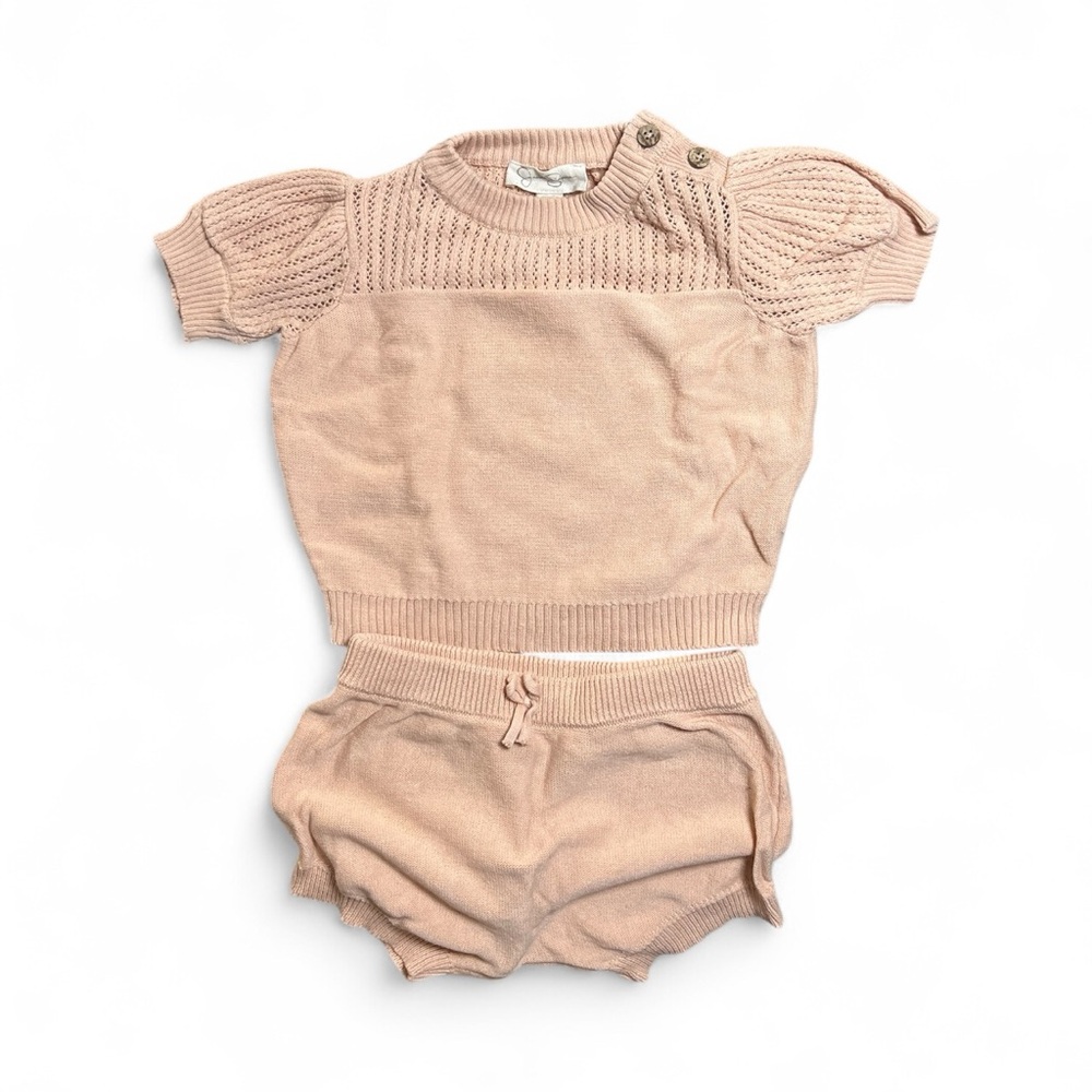 Jessica Simpson baby Pointelle 6-9 months peachy pink top and bloomers